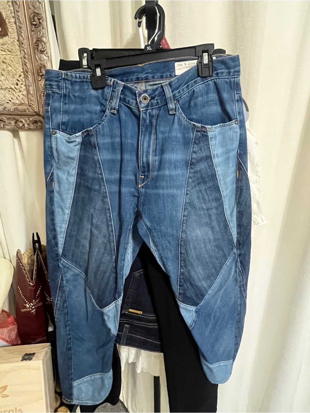 rag & bone Two-Tone Patchwork Wide-Leg Jeans - Blue